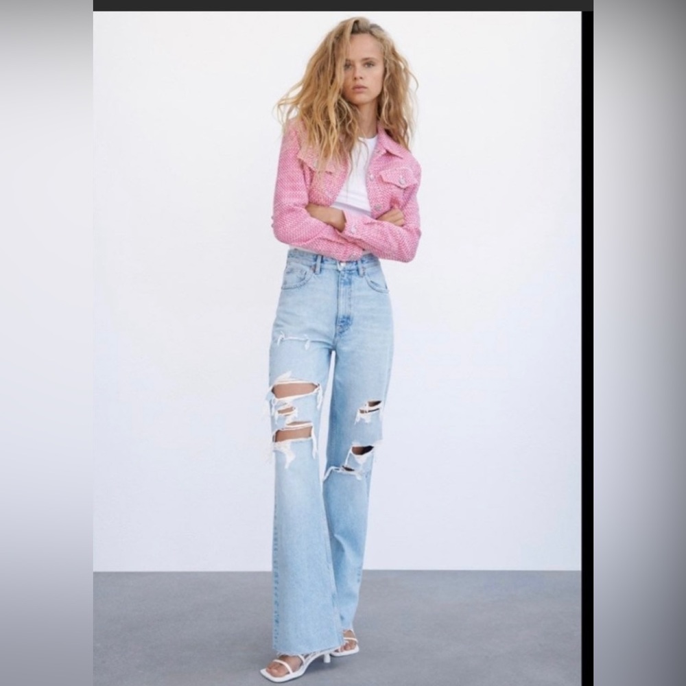 Zara High Rise Full Length Wide Jeans